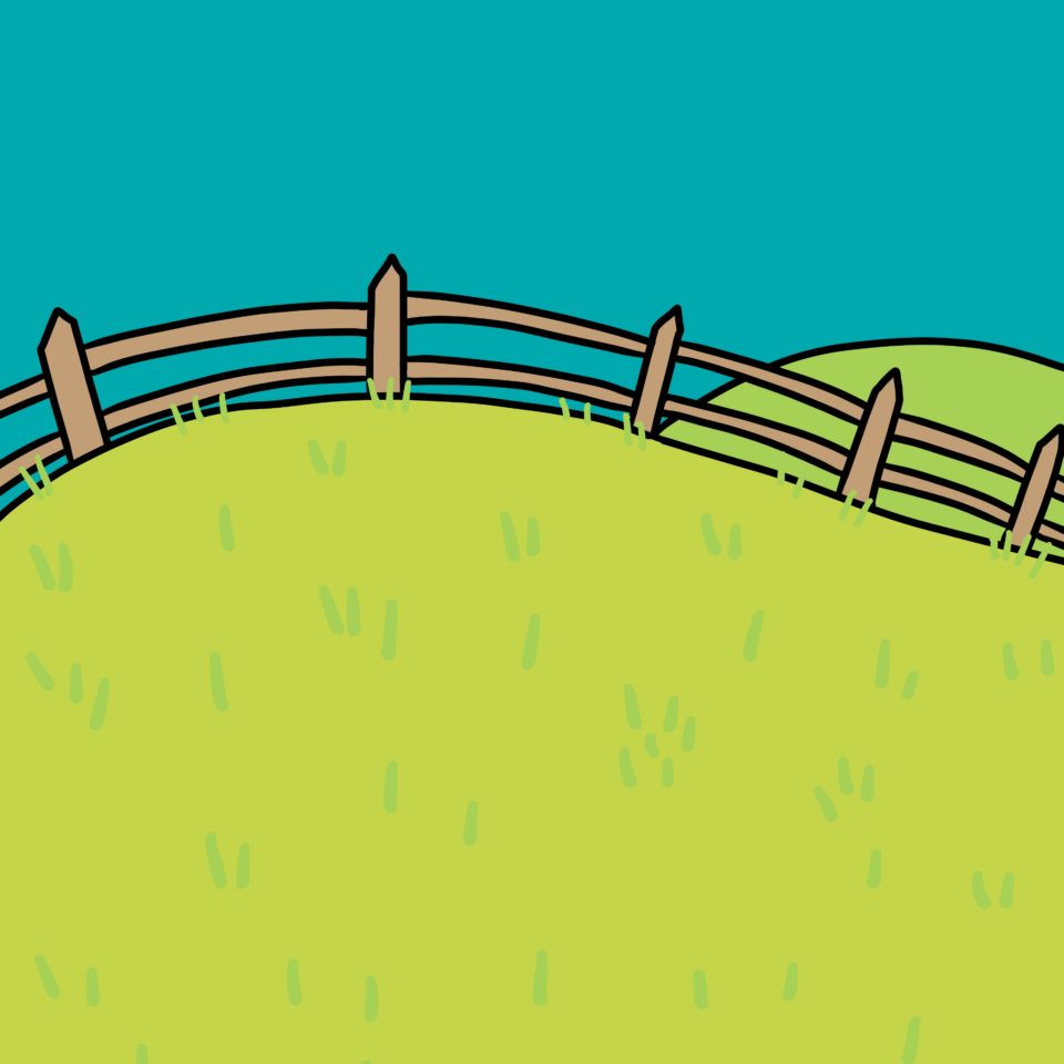 Fence over grass and a blue sky