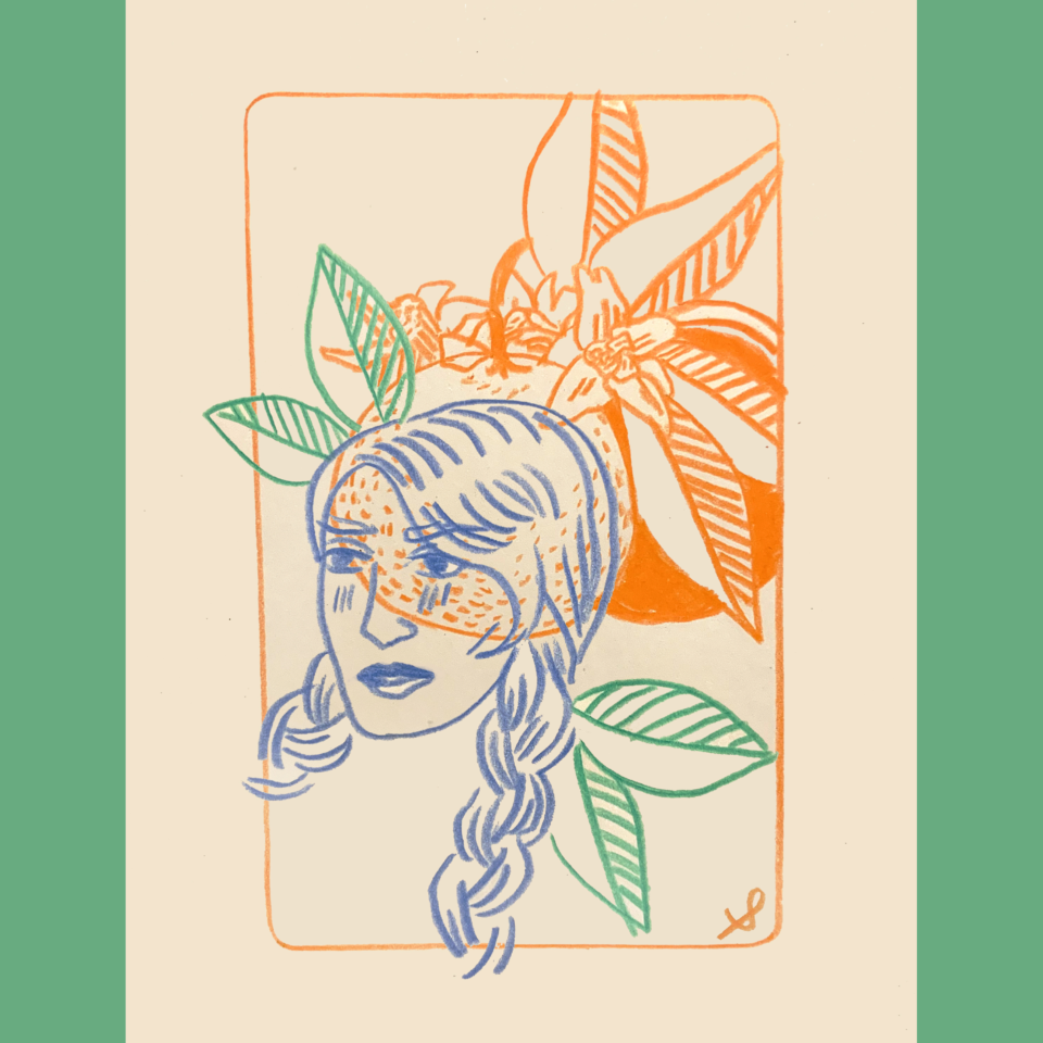 braided person against colorful flowers