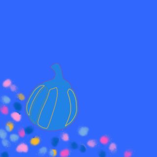 Illustration of gourd on blue background with primary color polka dots