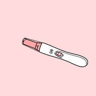 Illustration of pregnancy test against pink background