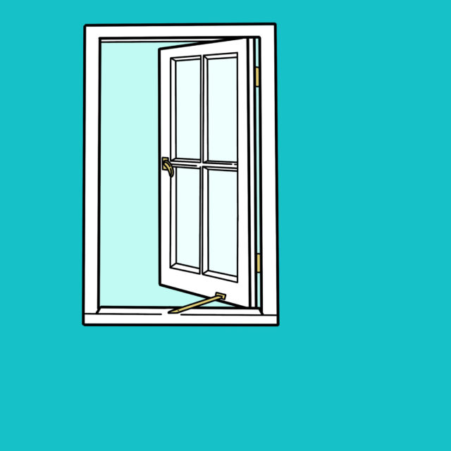 Illustration of a window opening out on blue background