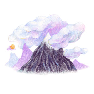 Illustration of purple mountains and purple clouds