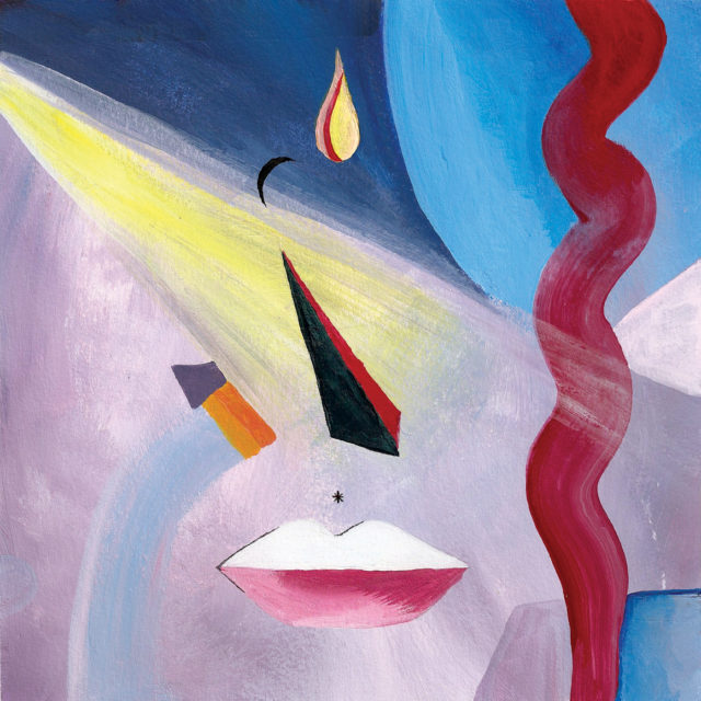 Painting of lips and other colorful, geometric shapes