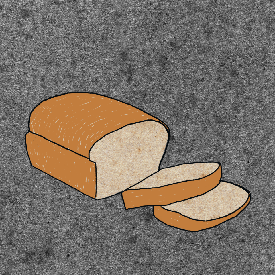 Illustration of sliced brown bread on a grey background