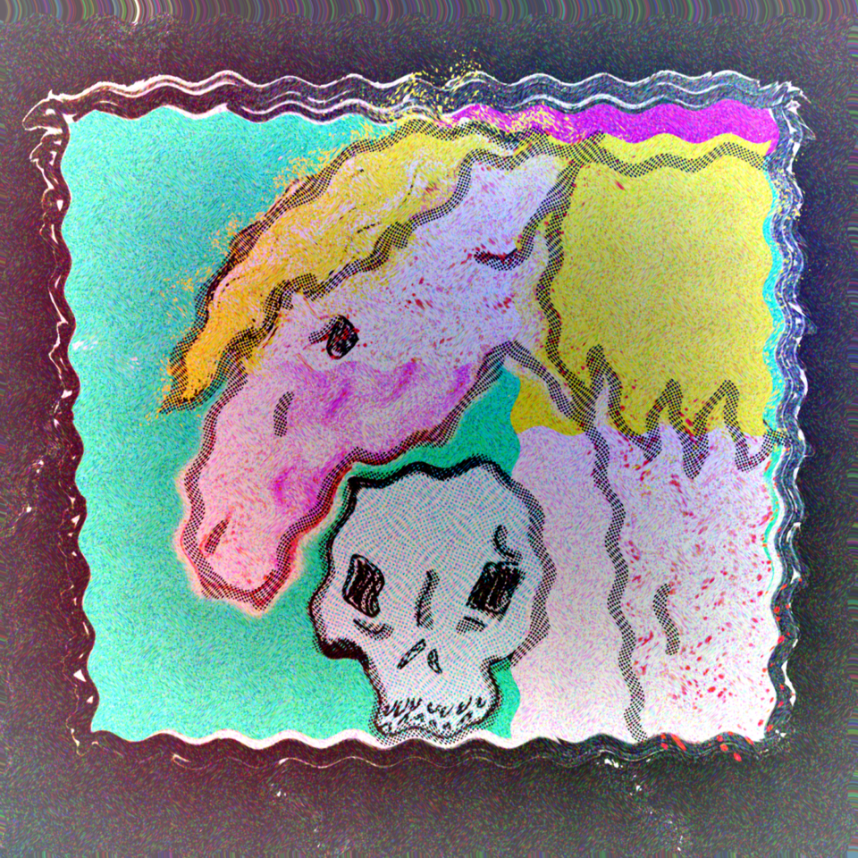 Illustration of a horse and a skull